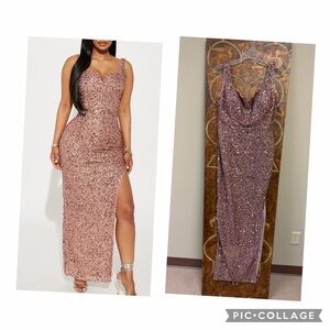 Elegant Sequin Evening Gown - Pink